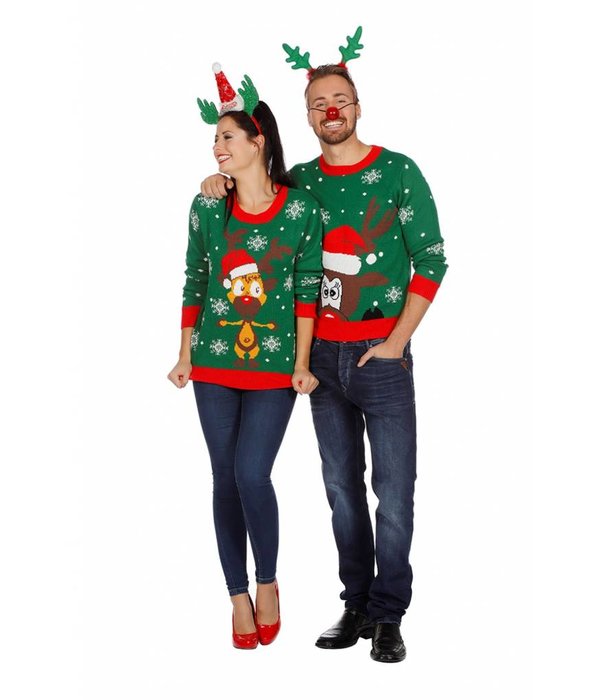 Kersttrui groen met rendier