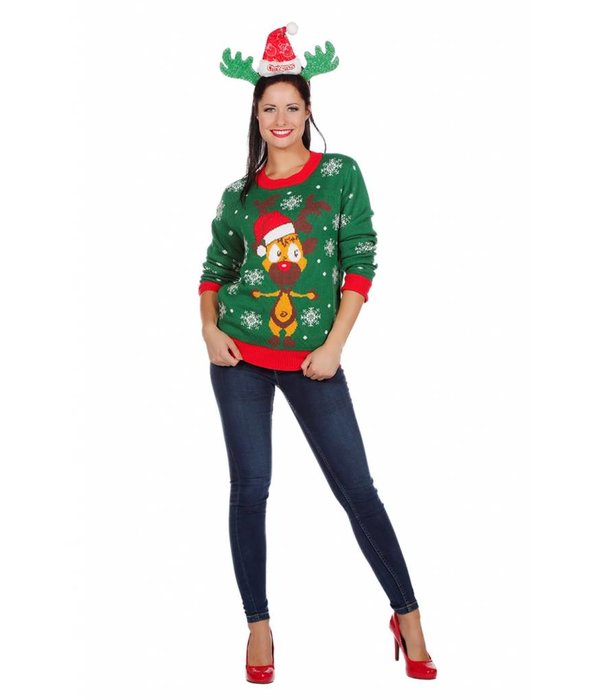 Kersttrui groen met rendier