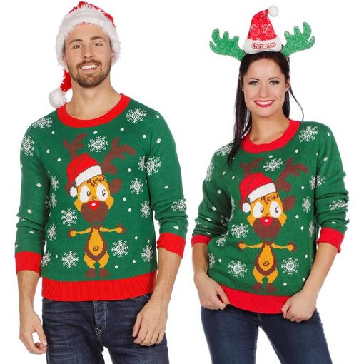 Kersttrui groen met rendier