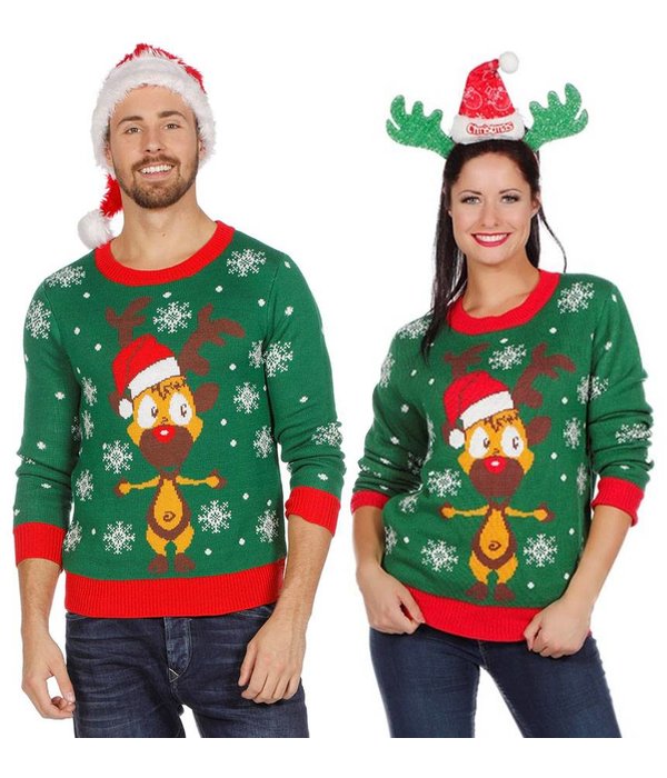 Kersttrui groen met rendier