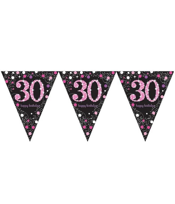 Happy Birthday vlaggenlijn 30 jaar sparkling pink