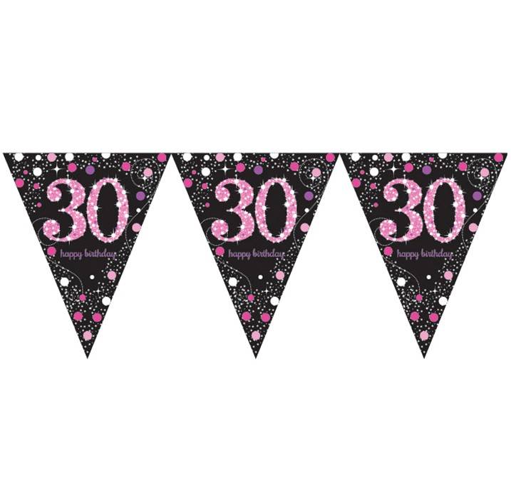 Happy Birthday vlaggenlijn 30 jaar sparkling pink afbeelding