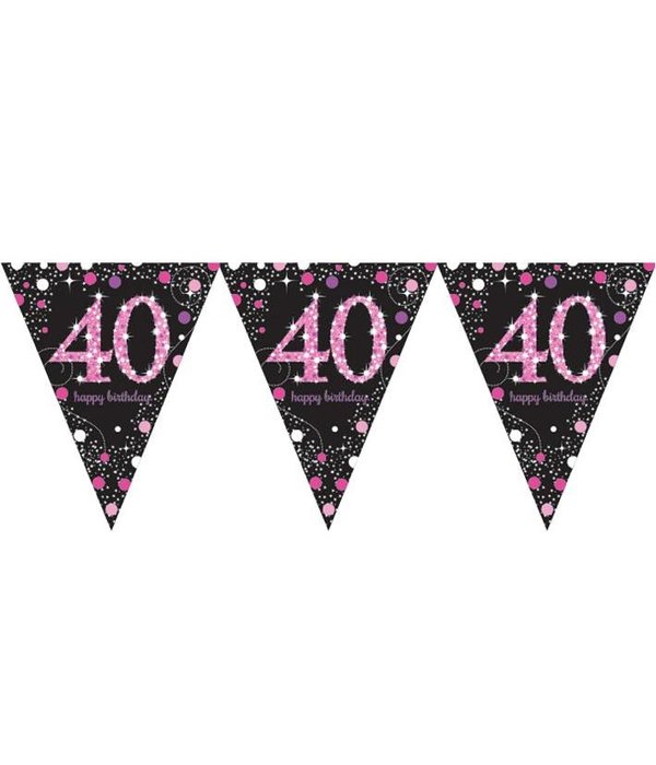 Happy Birthday vlaggenlijn 40 jaar sparkling pink