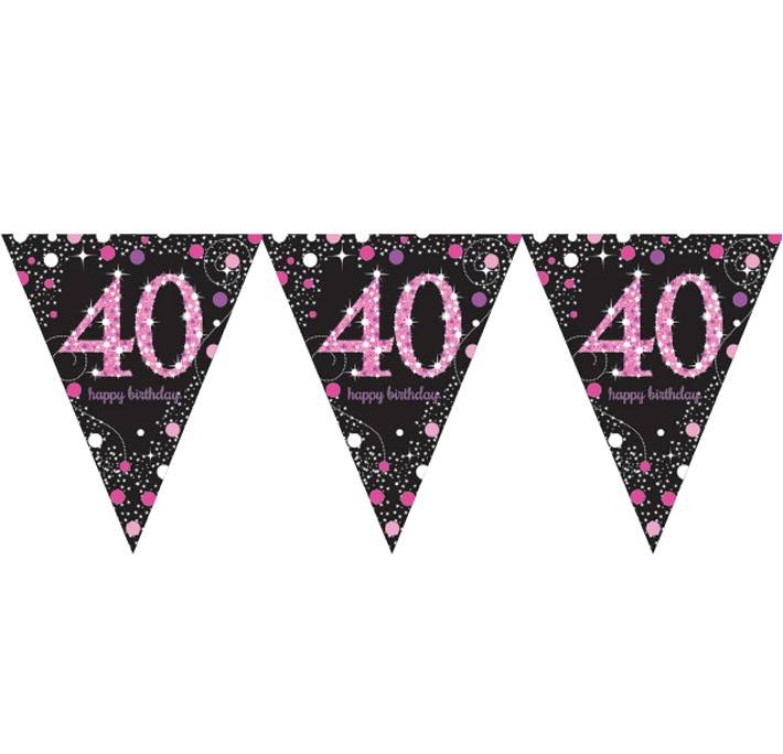 Happy Birthday vlaggenlijn 40 jaar sparkling pink afbeelding