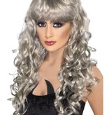 Pruik Siren lang haar zilver