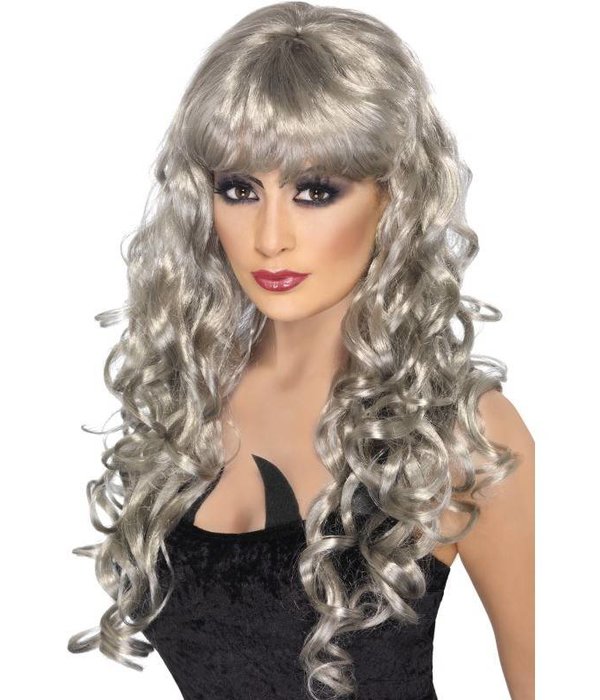 Pruik Siren lang haar zilver