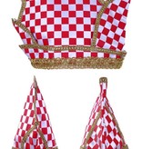 Prinsenmuts rood/wit geblokt goud galon