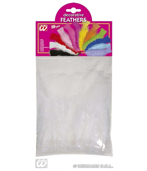 Zakje met 50 veertjes wit