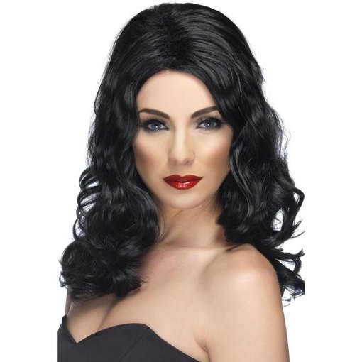 Glamour pruik lang zwart