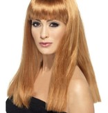 Glamour pruik pony kastanje bruin