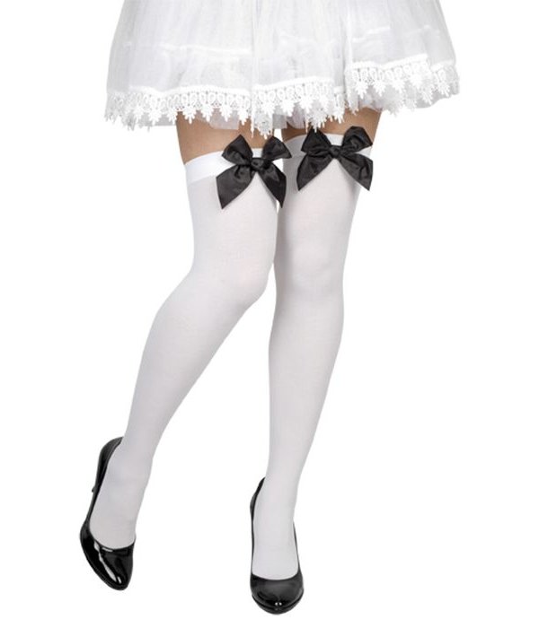 Pantykousen wit met zwarte strik