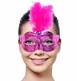 Venetiaans Masker magenta met veren