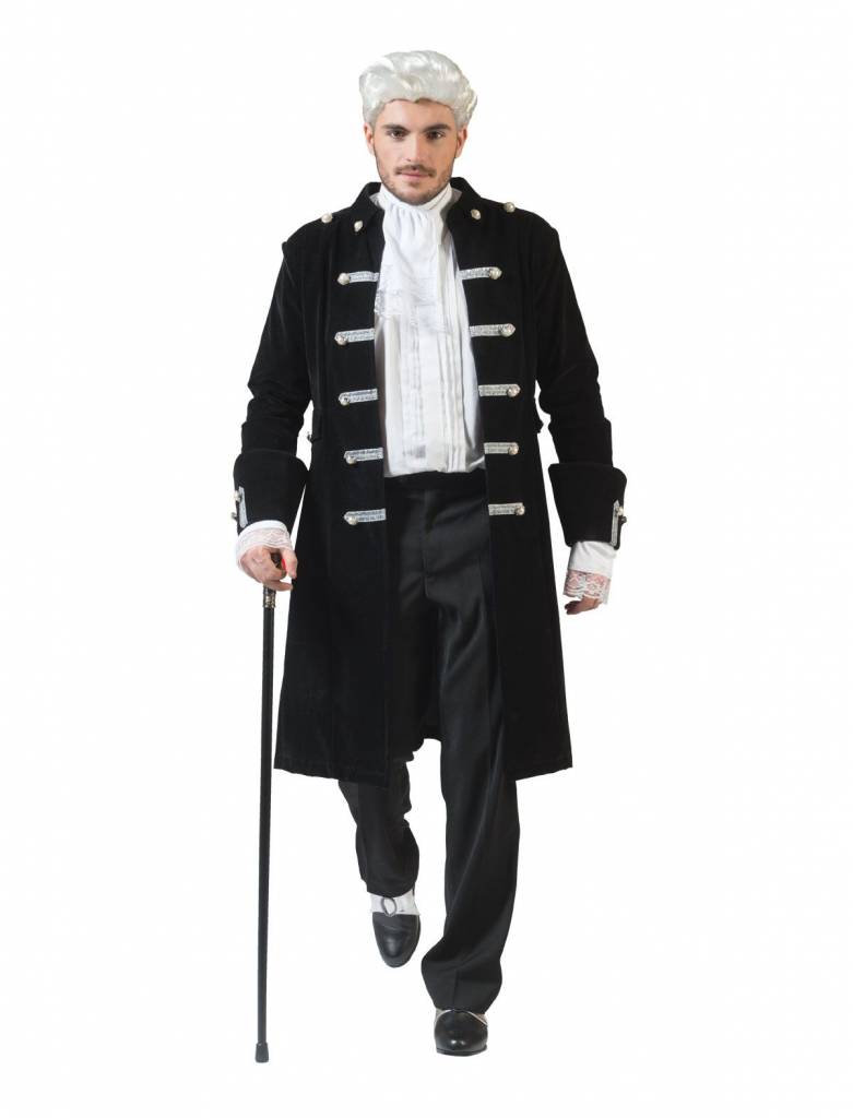 Funny Fashion - Middeleeuwen & Renaissance Kostuum - Luxe Markies Snob De France - zwart - Maat 60-62 - Halloween - Verkleedkleding