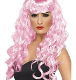 Pruik Siren lang haar pink