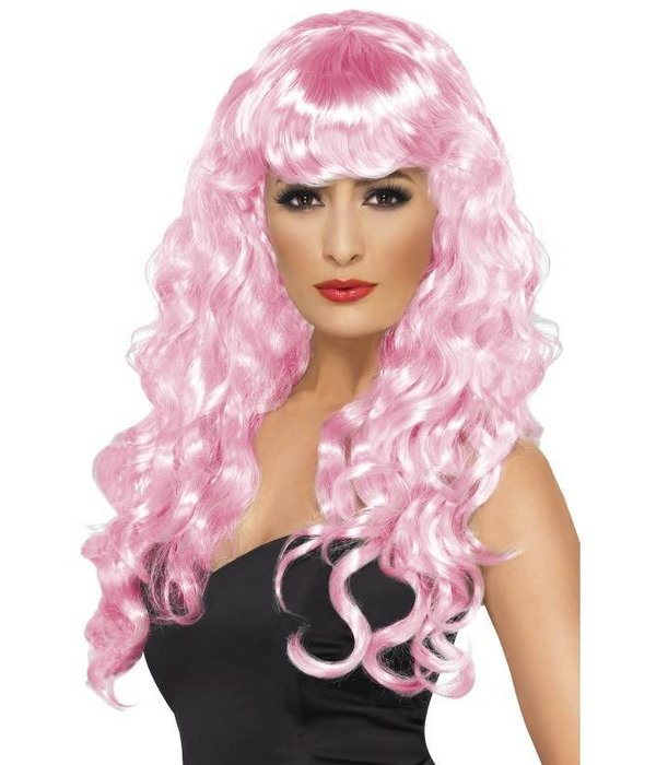 Pruik Siren lang haar pink