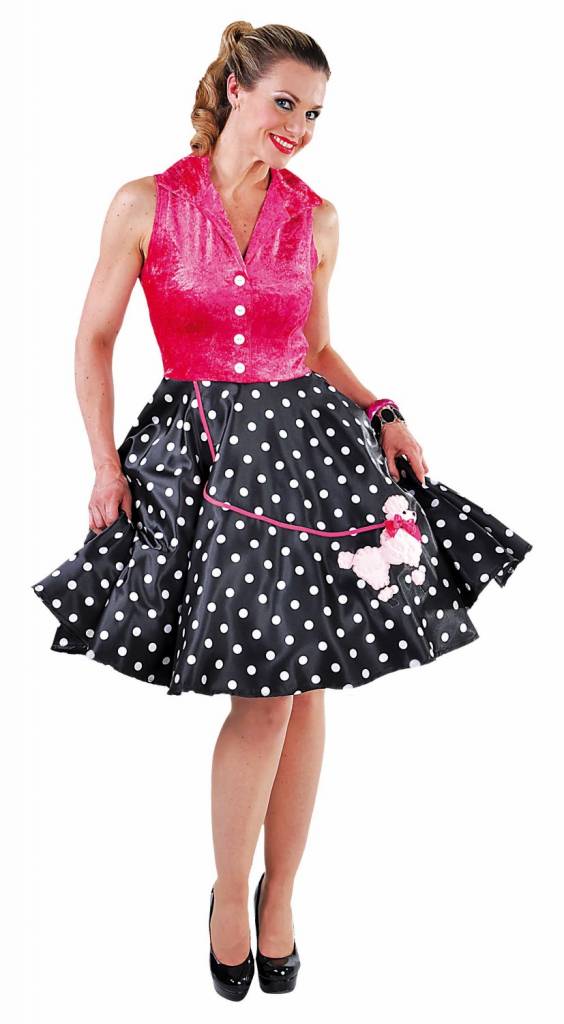 Magic By Freddy's - Rock & Roll Kostuum - Rock n Roll Poedel - Vrouw - roze,zwart - Medium - Carnavalskleding - Verkleedkleding