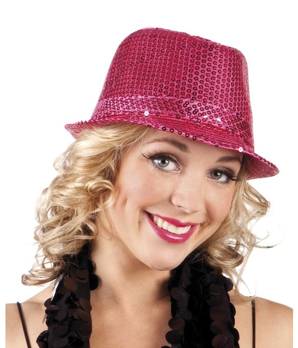 Disco hoed pailletten hot pink