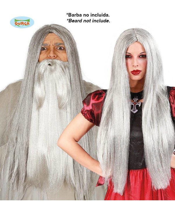 Pruik Grijs Lang Heks Tovenaar