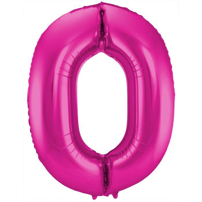 Magenta Folieballon Cijfer 0 - 86 cm