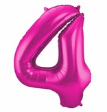 Magenta Folieballon Cijfer 4 - 86 cm