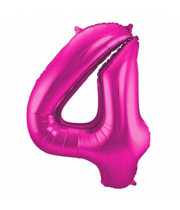 Magenta Folieballon Cijfer 4 - 86 cm