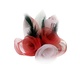 Broche tule 3 bloemen met veertjes rood-wit-rood