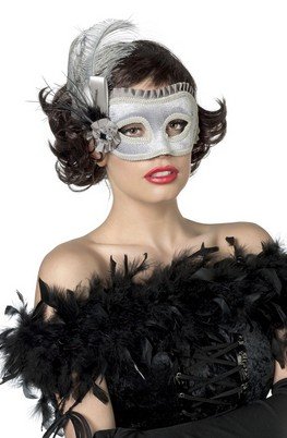Masker met veren zilver afbeelding