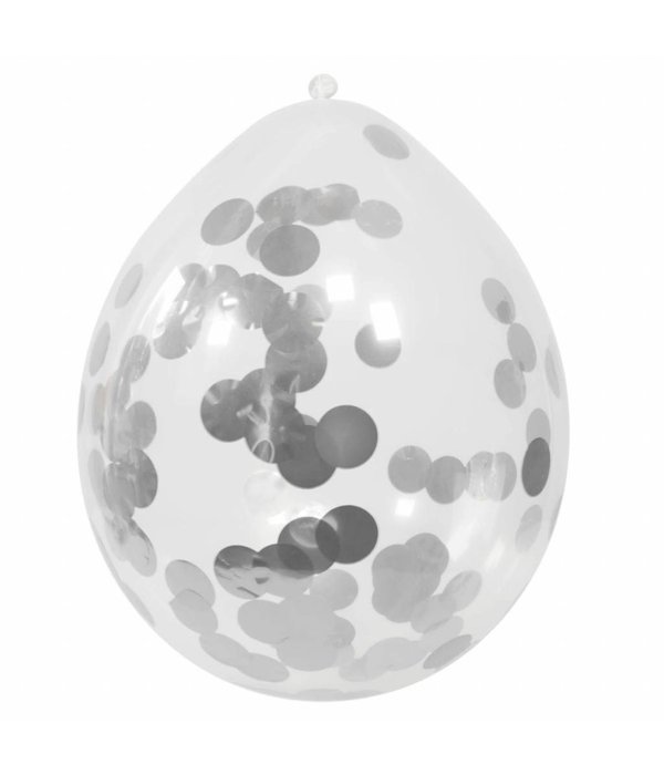 Ballon met zilverkleurige confetti - 4 stuks