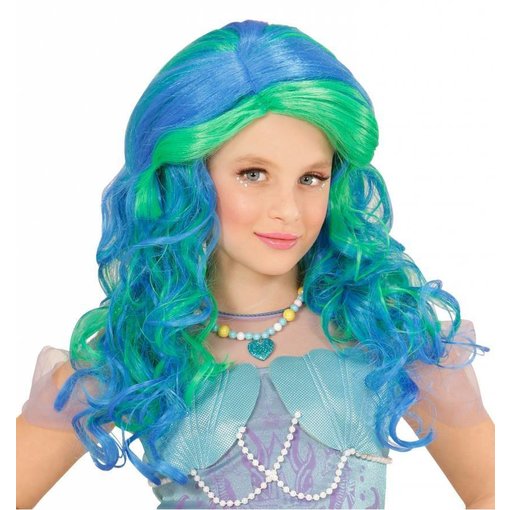 Zeemeermin pruik kind blauw/groen