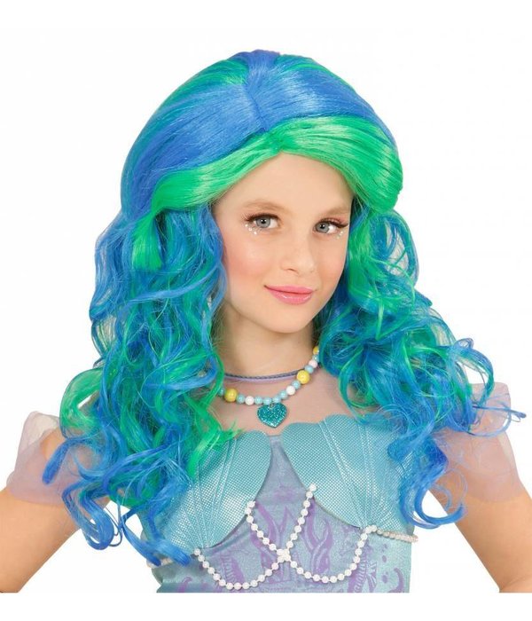 Zeemeermin pruik kind blauw/groen
