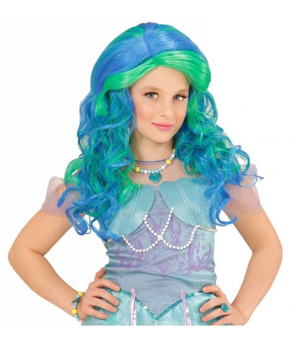 Zeemeermin pruik kind blauw/groen