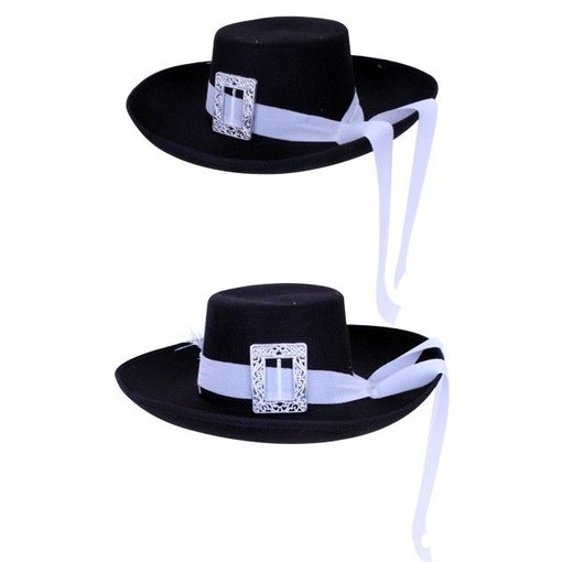 Musketier hoed zwart met witte band