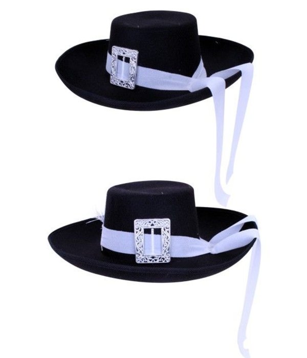 Musketier hoed zwart met witte band