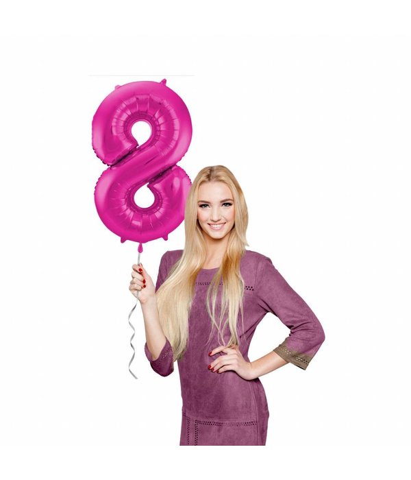 Magenta Cijferballon Cijfer 8 - 86 cm