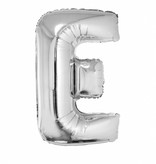 Folieballon Zilver Letter 'E' groot