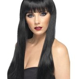 Party pruik pony zwart