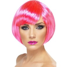 Glamour pruik bobline neon roze