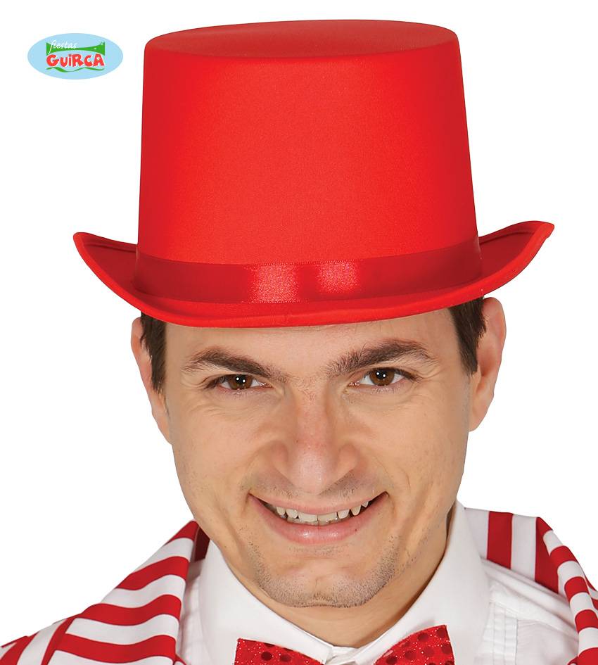 Fiestas Guirca verkleed hoge hoed - rood - voor volwassenen - carnaval kleuren thema accessoires
