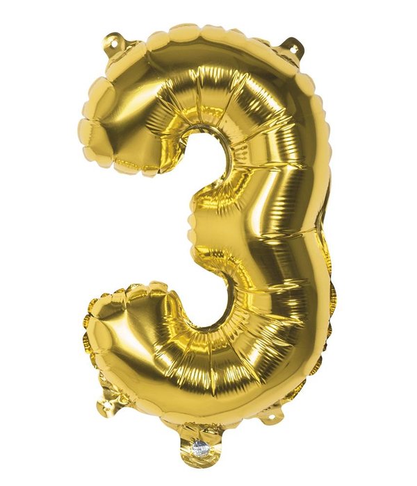 Folieballon Cijfer '3' Goud 36cm