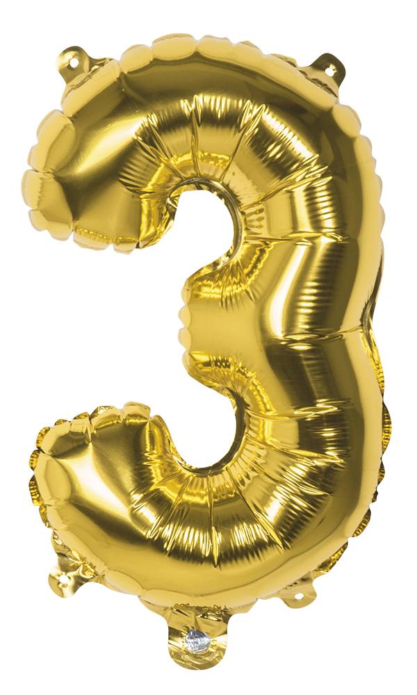 Folieballon Cijfer &apos;3&apos; Goud 36cm afbeelding