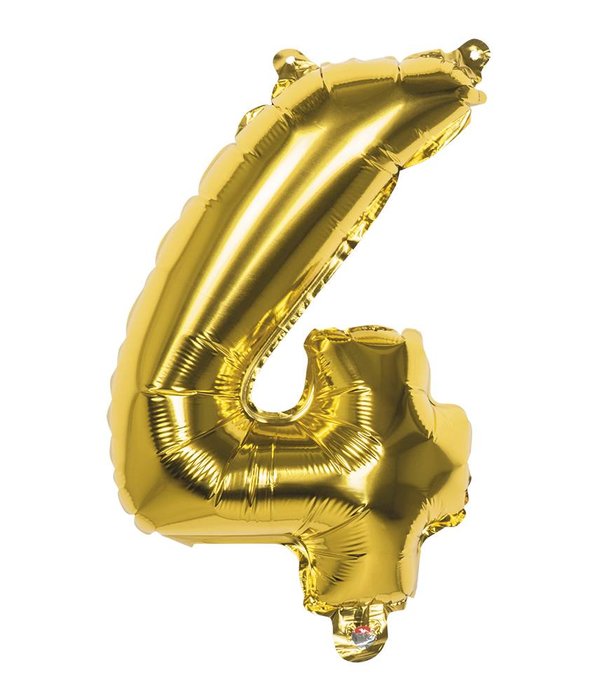 Folieballon Cijfer '4' Goud 36cm