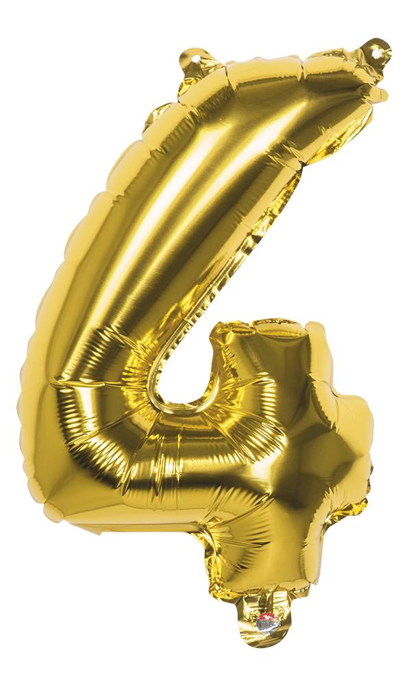Folieballon Cijfer &apos;4&apos; Goud 36cm afbeelding