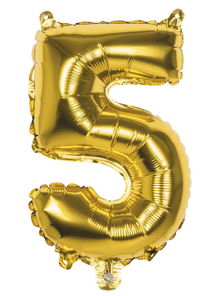 Folieballon Cijfer &apos;5&apos; Goud 36cm afbeelding