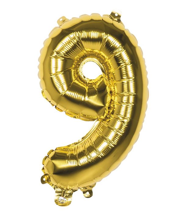 Gouden folieballon cijfer '9' 36cm
