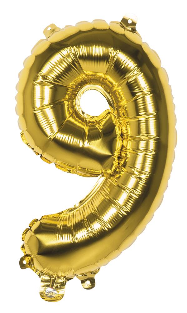 Gouden folieballon cijfer &apos;9&apos; 36cm afbeelding