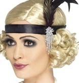 Charleston hoofdband zwart met veer en juwelen detail