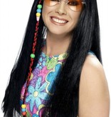 Hippie pruik met vlechtdecoratie zwart