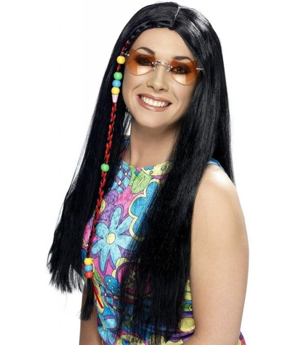 Hippie pruik met vlechtdecoratie zwart