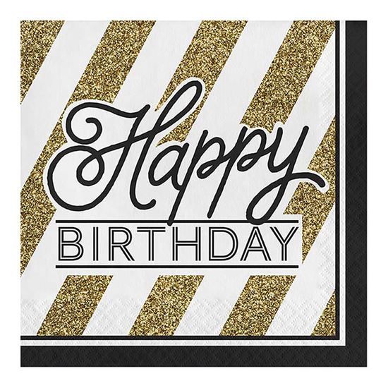 Servetten Happy Birthday Zwart/Goud