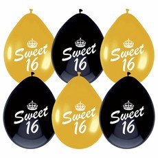 Ballonnen Sweet Sixteen Zwart/Goud